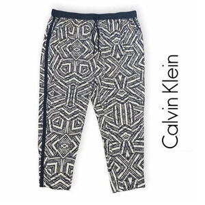 Calvin Klein Black & Beige  Abstract Design Loose Pants